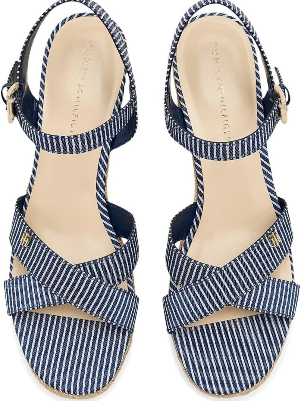 Tommy Hilfiger Striped Espadrille Wedge Sandals Navy White Size 9.5, NWT